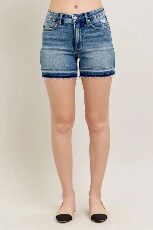 Judy Blue Mr Tummy Control Vintage Wash Release Hem Shorts - Love Salve